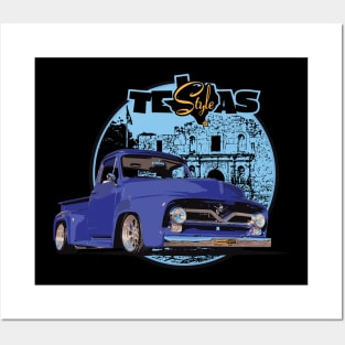 Texas-Style Custom Ford Truck Alamo scene blue and black colors Posters and Art